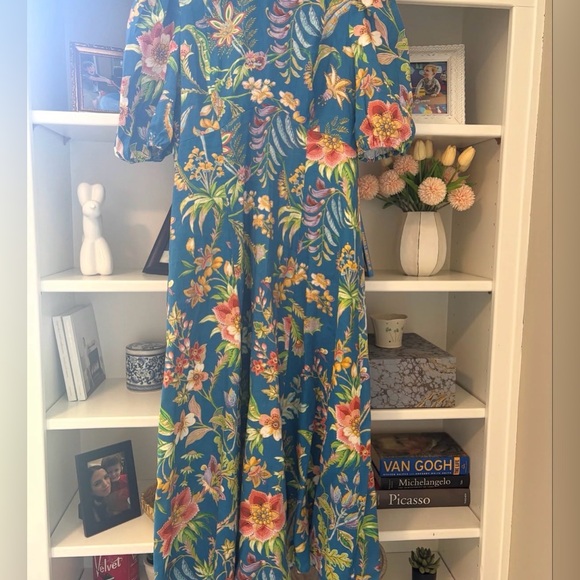 Alemais June 100% Linen Floral Blue Midi Dress - Picture 2 of 6